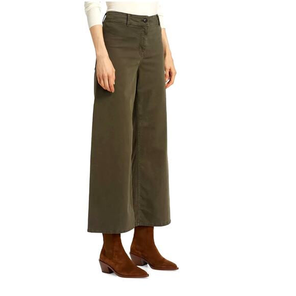 Nili Lotan 6 Megan Wide Leg High Rise Cotton Twill Pants Cropped Olive Green - Picture 3 of 6